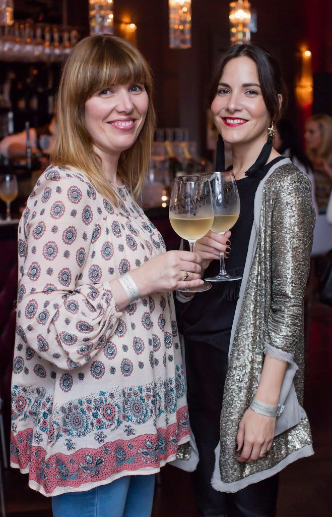 Elaine Cullen & Maria Estivariz pictured enjoying Moët Party Day in Dublin. Moët Party Day was a worldwide event that took place over 24 hours on Saturday, 11th June, starting in New Zealand and ending in Mexico #MoetPartyDay. Photo: Anthony Woods