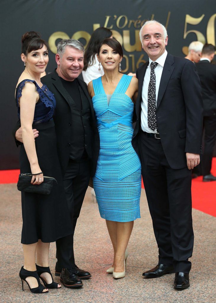 
Frances Rodriguez with Michael Doyle, Lisa Rodriguez  and Cathal Keavney, pictured at the 50th anniversary L’Oreal Colour Trophy held in the Convention Centre, Dublin. Pic. Robbie Reynolds
