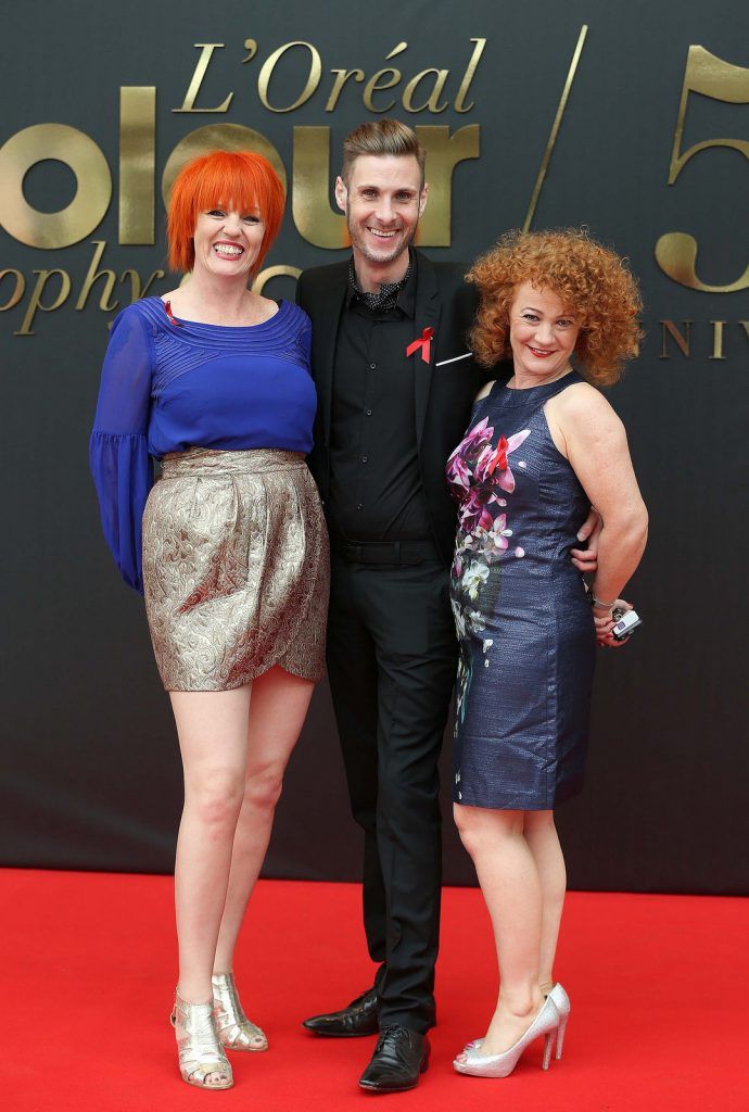 
Victoria Stran with Thomas Bennett and Stephanie Newman, pictured at the 50th anniversary L’Oreal Colour Trophy held in the Convention Centre, Dublin. Pic. Robbie Reynolds

