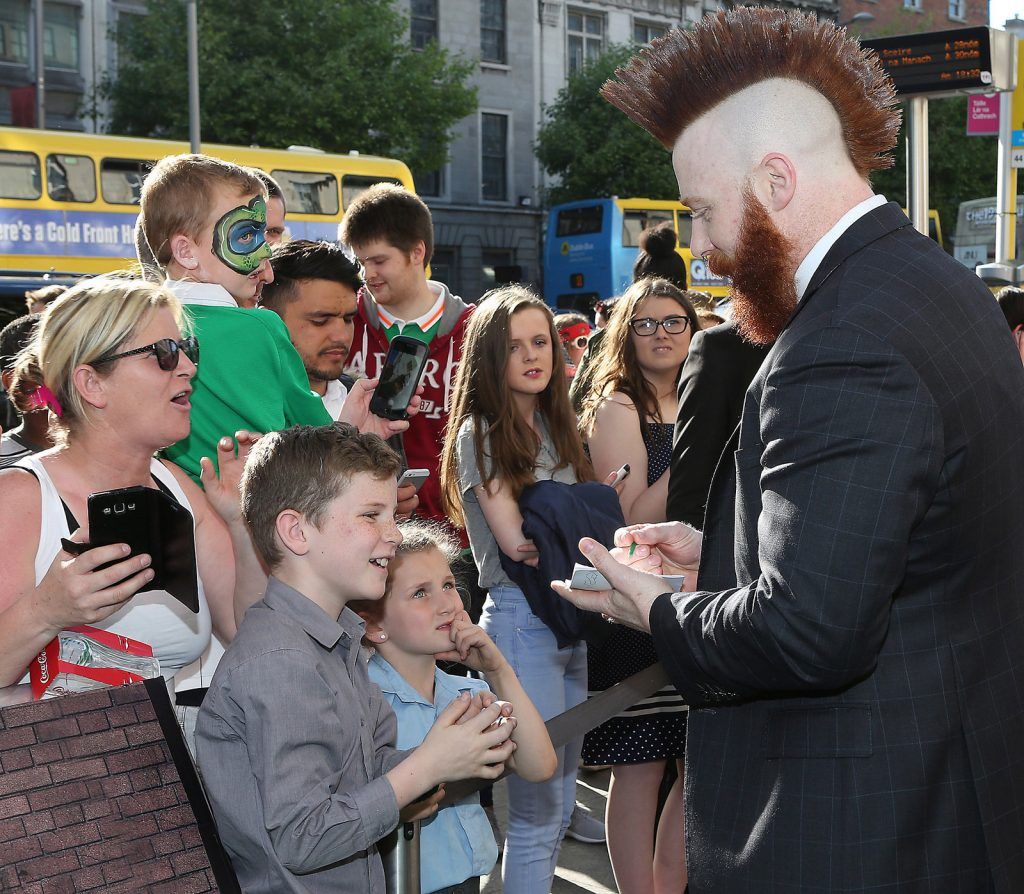 Stephen Farrelly (Rocksteady)  who is best known to his fans worldwide as WWE Superstar "Sheamus,"who acts in the film tonight at the Irish premiere of Teenage Mutant Ninja Turtles: Out of the Shadows at the Savoy Cinema,Dublin

Pictures:Brian McEvoy
 