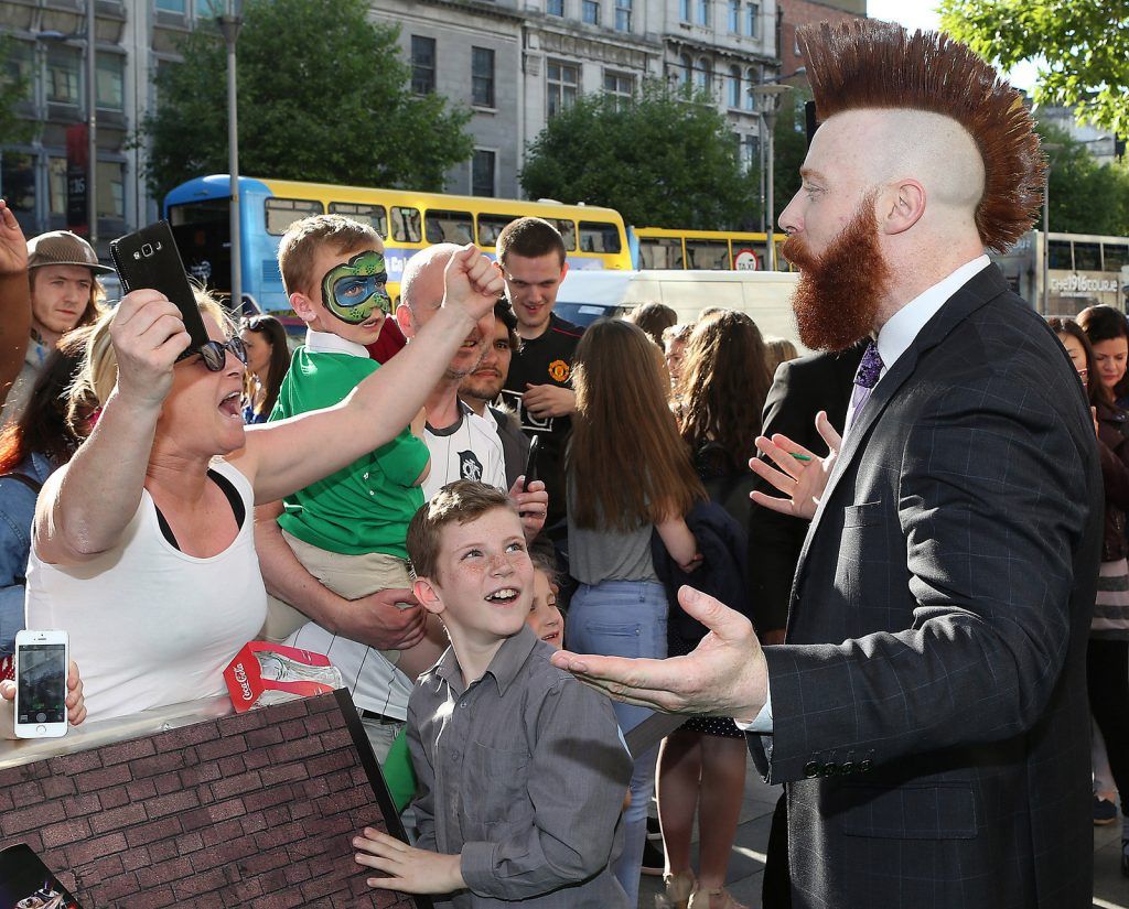 Stephen Farrelly (Rocksteady)  who is best known to his fans worldwide as WWE Superstar "Sheamus,"who acts in the film tonight at the Irish premiere of Teenage Mutant Ninja Turtles: Out of the Shadows at the Savoy Cinema,Dublin

Pictures:Brian McEvoy

 