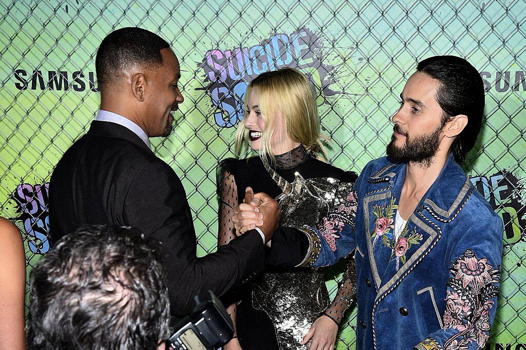 (L-R) Actors Will Smith, Margot Robbie and Jared Leto attend the Suicide Squad premiere sponsored by Carrera at Beacon Theatre on August 1, 2016 in New York City.  (Photo by Bryan Bedder/Getty Images for Carrera)