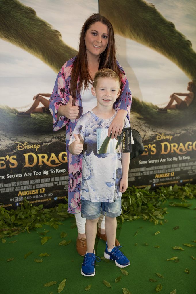 Amanda Prew, Clairehall and son Stephen, age 7 at the Irish Premiere of Disney's Pete's Dragon in the Savoy Cinema, Dublin, 07/08/16 (Photo by Arthur Carron)