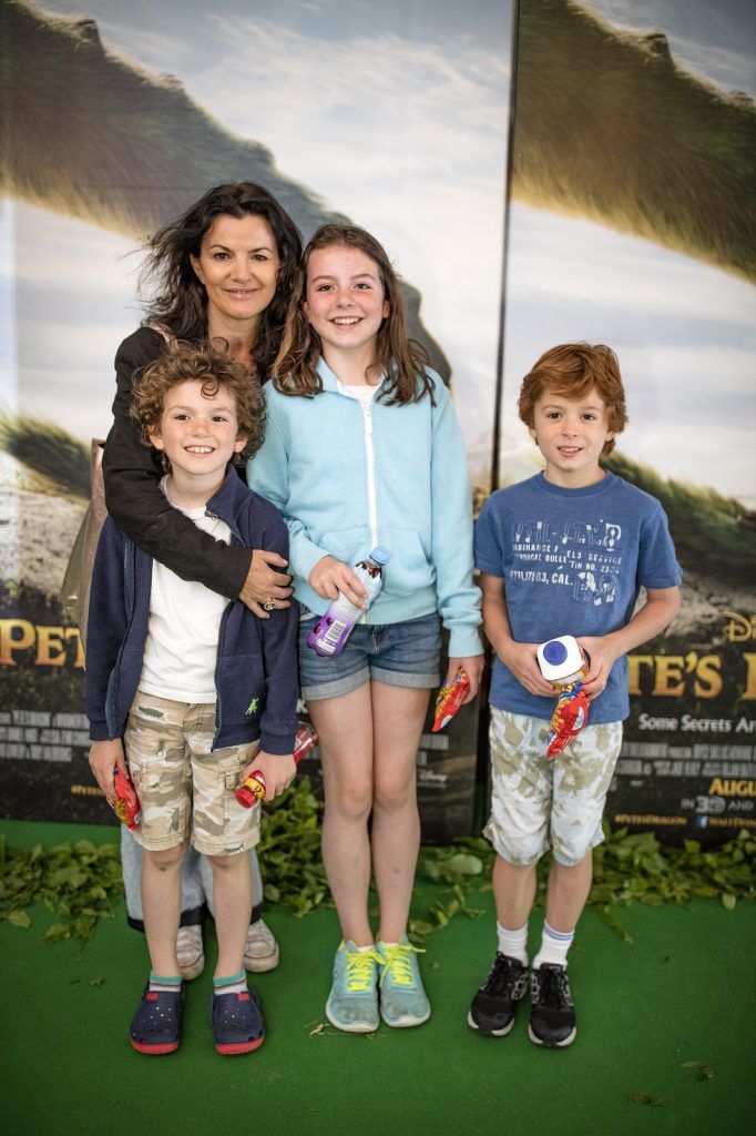 Deirdre O'Kane with Daniel age 7 and Holly Bradley, 11 and Philip Devlin, 10, at the Irish Premiere of Disney's Petes Dragon in the Savoy Cinema, Dublin 07/08/16 (Photo by Arthur Carron)