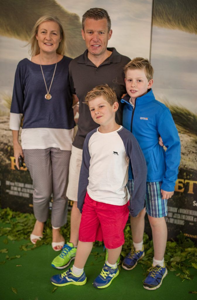Tony and Noreen Cluskey, Balbriggan and sons James 9 and Andrew 6 at the Irish Premiere of Disney's Pete's Dragon in the Savoy Cinema, Dublin, 07/08/16 (Photo by Arthur Carron)