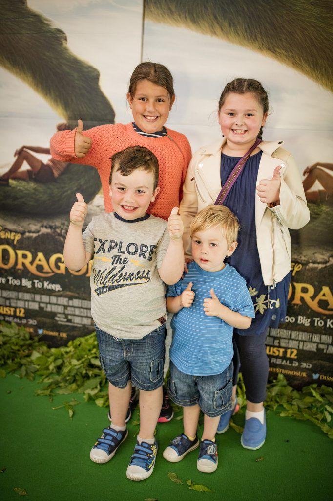 Ellie Gavin, age 9, Alex Corcoran, 9, David O Bracken, age 4 and Gavin Bracken, age 3 at the Irish Premiere of Disney's Pete's Dragon in the Savoy Cinema, Dublin, 07/08/16 (Photo by Arthur Carron)
