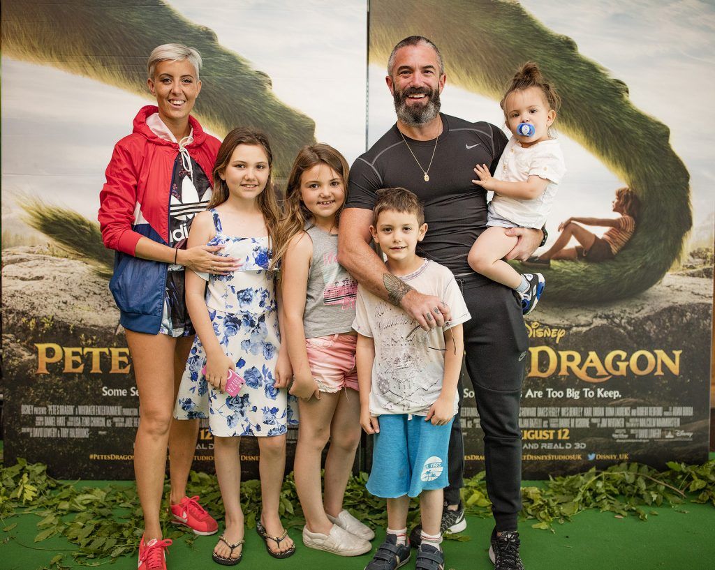 Aimee Penco and Mark O'Keeffe, Brown Sugar and their children Charlie, age 10, Izzy, 8, Ely, 7 and Riley 2, at the Irish Premiere of Disney's Petes Dragon in the Savoy Cinema, Dublin 07/08/16 (Photo by Arthur Carron)