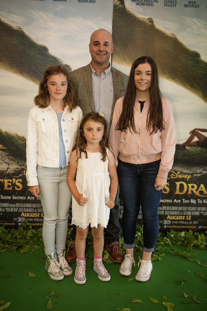 Liam Eiffe, Rathoath and daughters Lorna, age 12, Anna, 6 and Calilinn, 15 at the Irish Premiere of Disney's Pete's Dragon in the Savoy Cinema, Dublin, 07/08/16 (Photo by Arthur Carron)