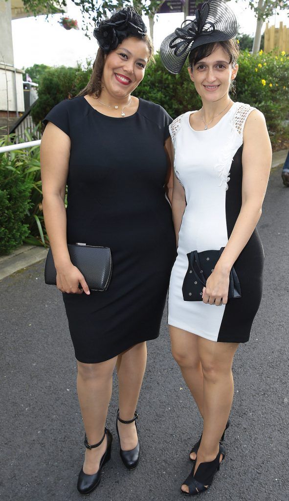 Sandy Schlossbauer and Virginia Tey pictured at the final of The Beacon Hotel's  Dare to be Different Best Dressed Competition at The Leopardstown Evening Race meeting. (Photo by Brian McEvoy)