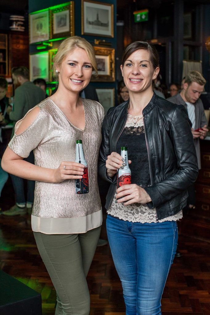 Jessica Byrne & Paula Conlon at the exclusive launch of the ‘Heineken Star Series’, a series of bespoke bottle designs created by Heineken in The Ivy, Parliament Street. (Photo by Anthony Woods)