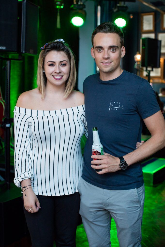 Ruth Nugent & Joey Sadlier at the exclusive launch of the ‘Heineken Star Series’, a series of bespoke bottle designs created by Heineken in The Ivy, Parliament Street. (Photo by Anthony Woods)