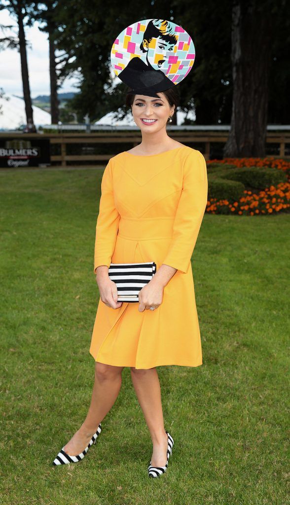 Finalist Maria Osborne from Kilcock at the final of The Beacon Hotel's  Dare to be Different Best Dressed Competition at The Leopardstown Evening Race meeting. (Photo by Brian McEvoy)