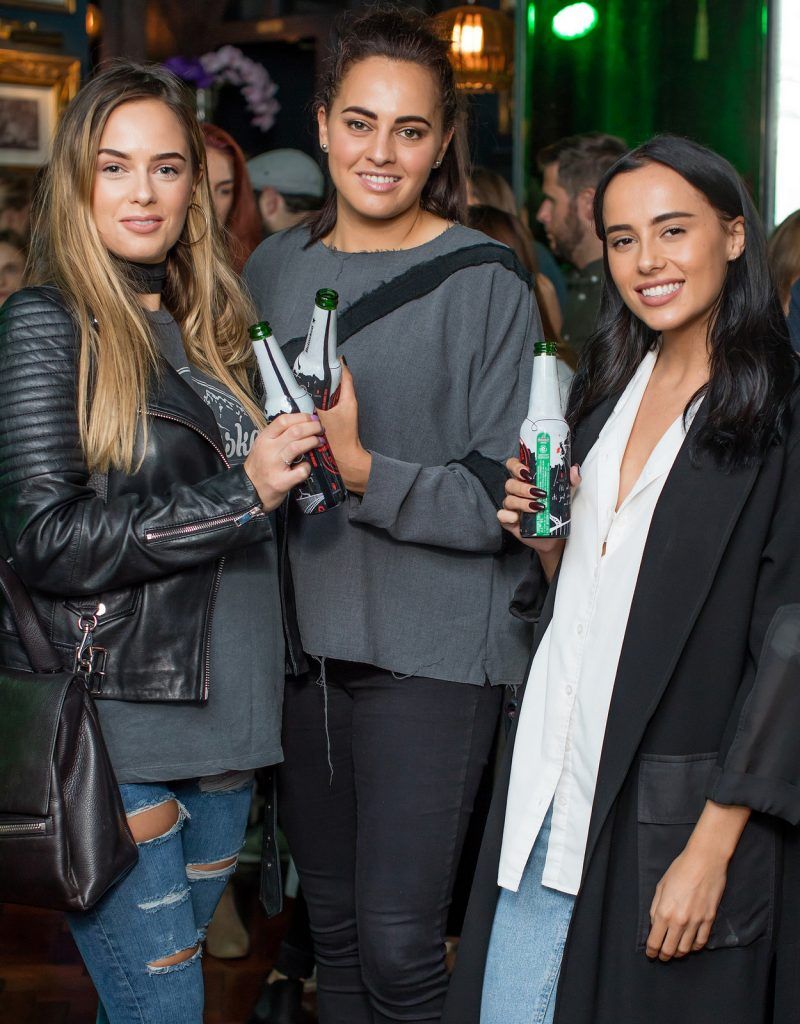 Amy, Nejia & Lauren Bejaoui at the exclusive launch of the ‘Heineken Star Series’, a series of bespoke bottle designs created by Heineken in The Ivy, Parliament Street. (Photo by Anthony Woods)
