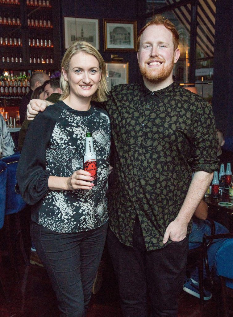 Aisling O’Brien & Gavin James at the exclusive launch of the ‘Heineken Star Series’, a series of bespoke bottle designs created by Heineken in The Ivy, Parliament Street. (Photo by Anthony Woods)