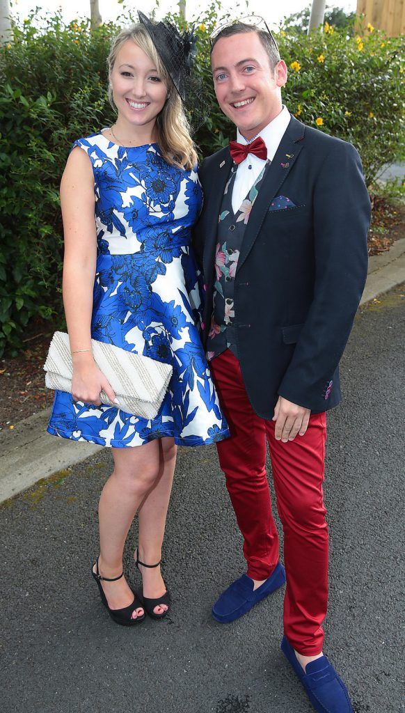 Sandra Ainscough and Michael Dalton pictured at the final of The Beacon Hotel's  Dare to be Different Best Dressed Competition at The Leopardstown Evening Race meeting. (Photo by Brian McEvoy)