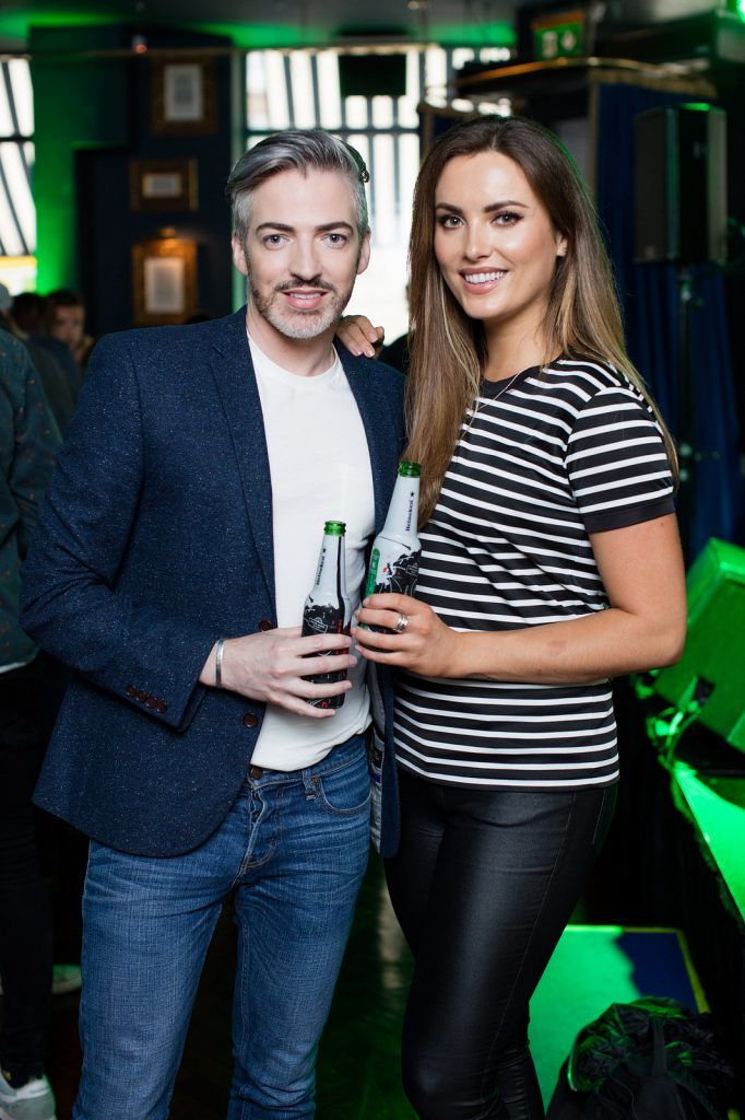 Holly Carpenter & Dylan St Paul at the exclusive launch of the ‘Heineken Star Series’, a series of bespoke bottle designs created by Heineken in The Ivy, Parliament Street. (Photo by Anthony Woods)