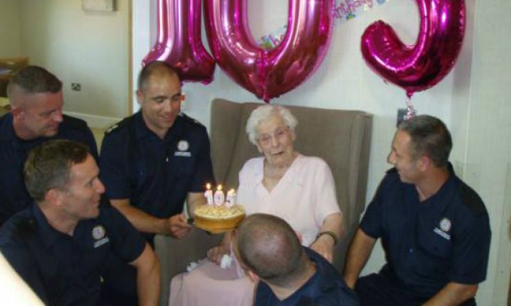 A 105-year-old woman's birthday wish for hot firemen to come to her rescue came true