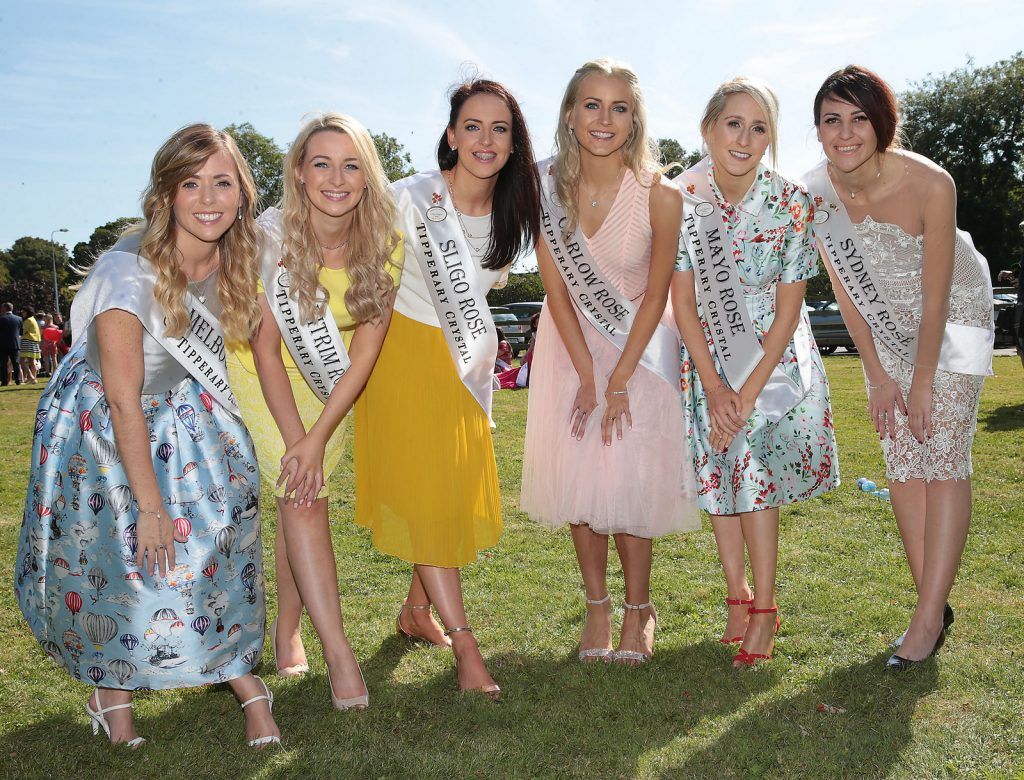 Roses Meghan Griffin -Melbourne,Ann Marie Keegan -Leitrim,Katie Higgins -Sligo,Emma O Byrne -Carlow,Fionna Darby -Mayo and Brianna Parkins -Sydney at the  RTÉ Rose of Tralee launch  at RTÉ Studios in Donnybrook Dublin before hitting the road to Tralee

Picture Brian McEvoy