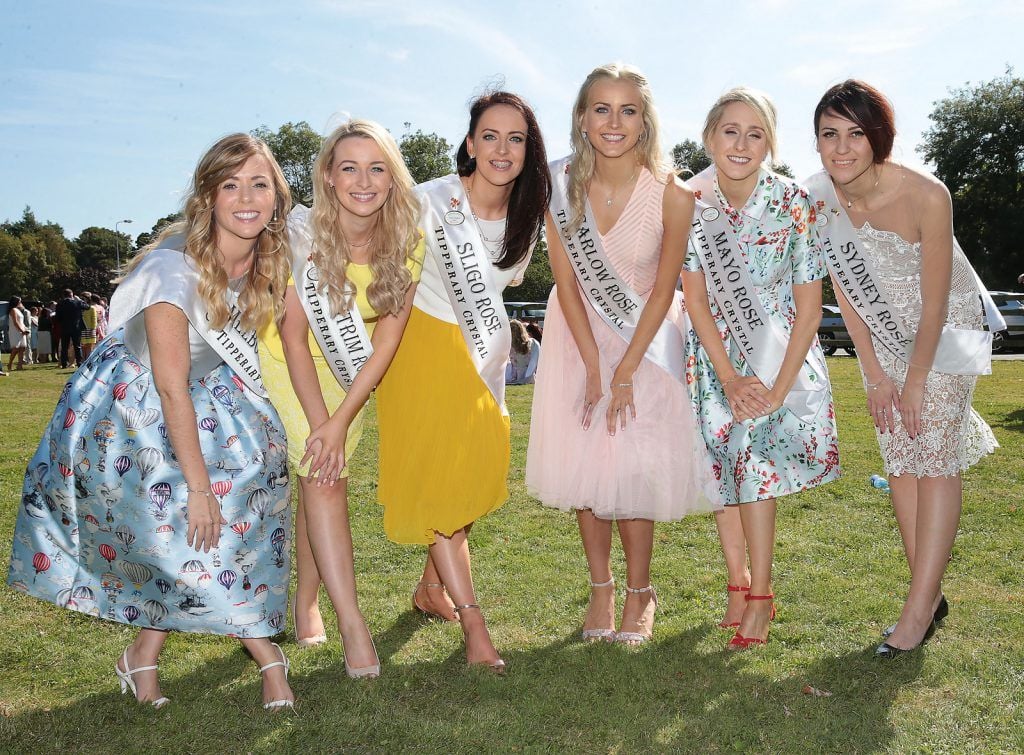 Roses Meghan Griffin -Melbourne,Ann Marie Keegan -Leitrim,Katie Higgins -Sligo,Emma O Byrne -Carlow, Fionna Darby -Mayo and Brianna Parkins -Sydney at the  RTÉ Rose of Tralee launch  at RTÉ Studios in Donnybrook Dublin before hitting the road to Tralee..Picture Brian McEvoy.