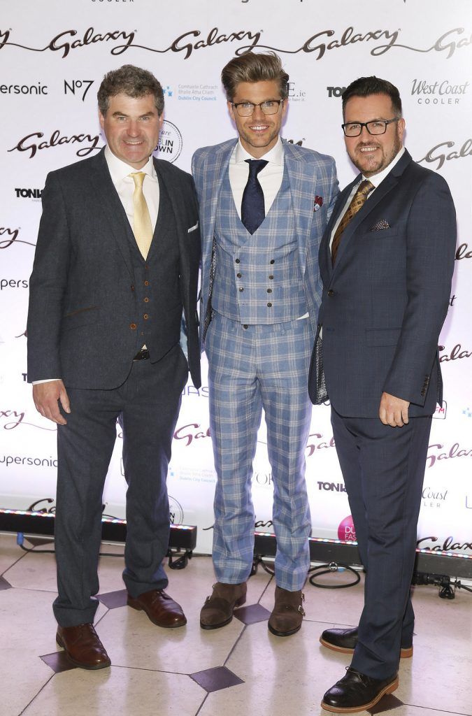 Richard Guiney, Darren Kennedy and Clyde Carroll at the launch of Dublin Fashion Festival 2016, in association with GALAXY®, in Dublin’s City Hall. Photo Kieran Harnett