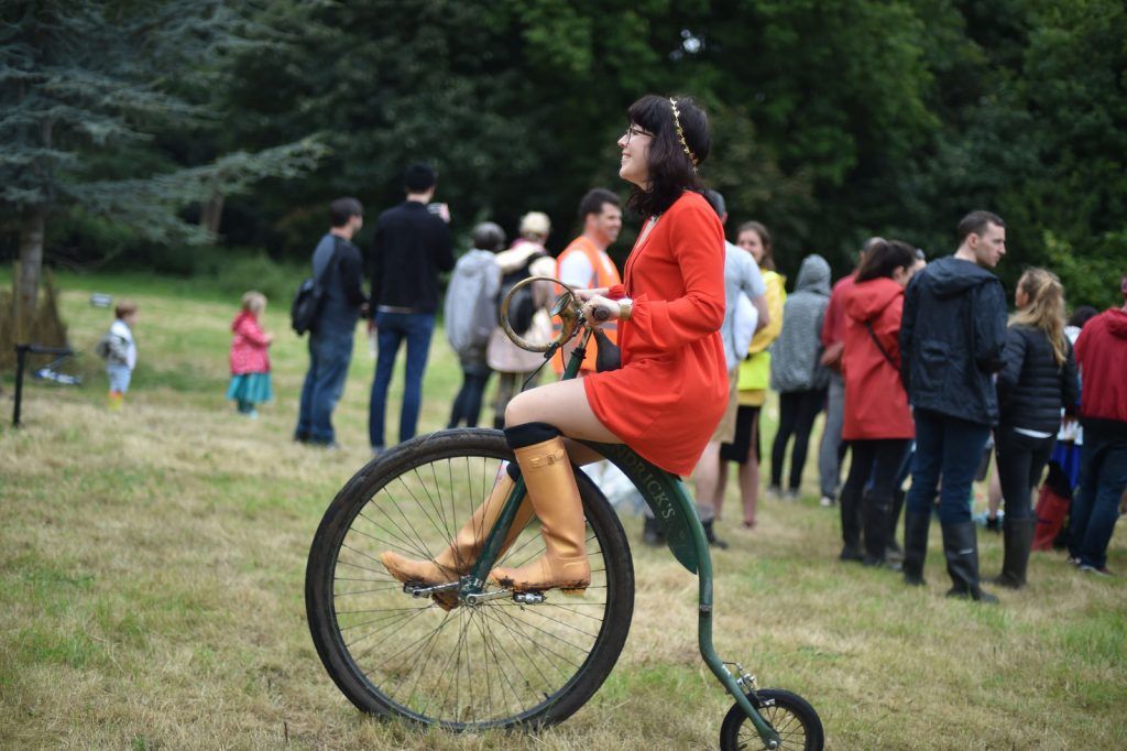 Chupi Sweetman having fun at the Hendrick's Gin Impractical Bike Share race at Another Love Story, Killyon Manor, Meath. (Photo by Ruth Medjber)