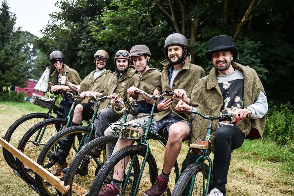 The boys about to set off on the Hendrick's Gin Impractical Bike Share race at Another Love Story, Killyon Manor, Meath. (Photo by Ruth Medjber)