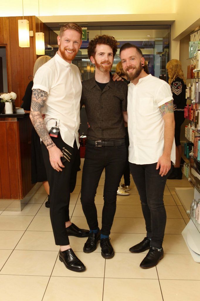 Michael Corcoran, Peter Mark, Luke Nolan and Ciaran Purcell pictured at the Peter Mark Rapture launch event in the Peter Mark Winthrop St. salon, Cork. Rapture are a new hair extension range to Ireland, exclusive to Peter Mark.
Pic: Diane Cusack


