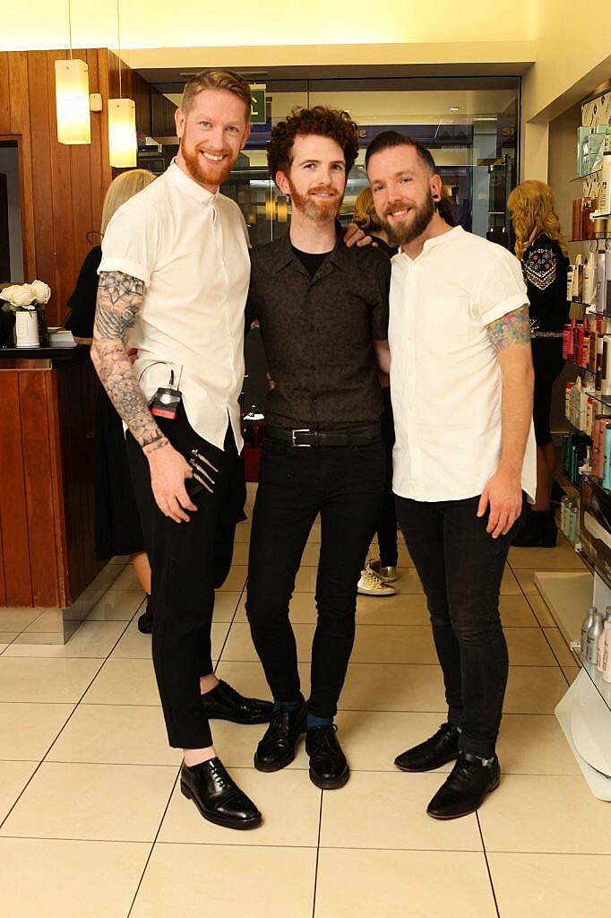 Michael Corcoran, Peter Mark, Luke Nolan and Ciaran Purcell pictured at the Peter Mark Rapture launch event in the Peter Mark Winthrop St. salon, Cork. Rapture are a new hair extension range to Ireland, exclusive to Peter Mark.
Pic: Diane Cusack


