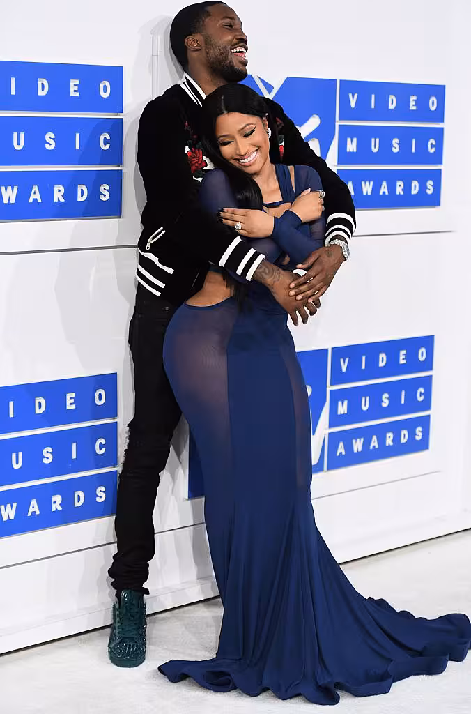 Nicki Minaj and Meek Mill attend the 2016 MTV Video Music Awards on August 28, 2016 at Madison Square Garden in New York. / AFP / angela weiss        (Photo credit should read ANGELA WEISS/AFP/Getty Images)