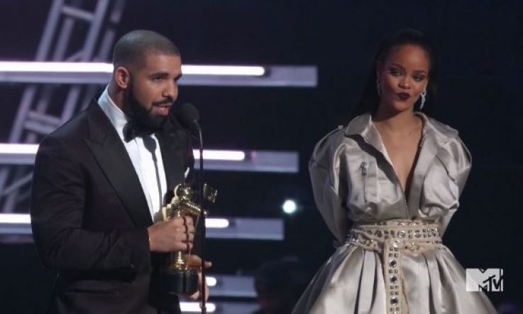 Drake added insult to injury by tripping over Rihanna's dress at the VMAs