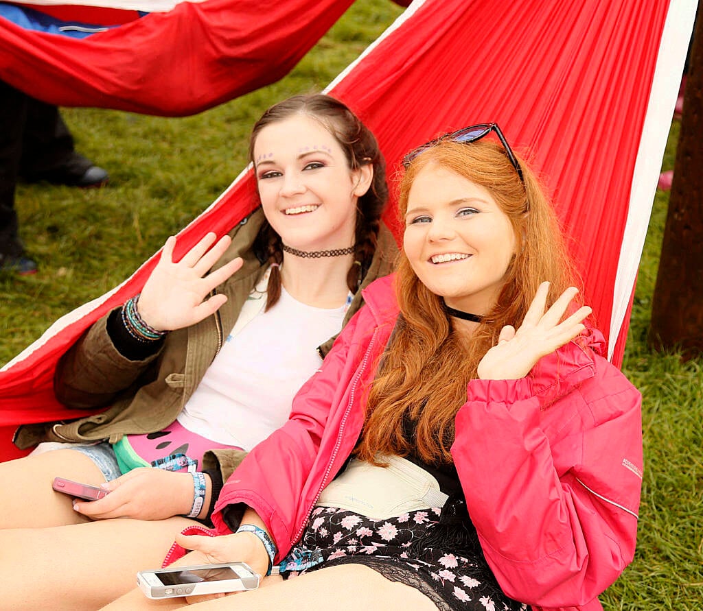 Aisling O'Connell and Sarah Jane Ronin at the JUST EAT Retreat at Electric Picnic.  -photo Kieran Harnett