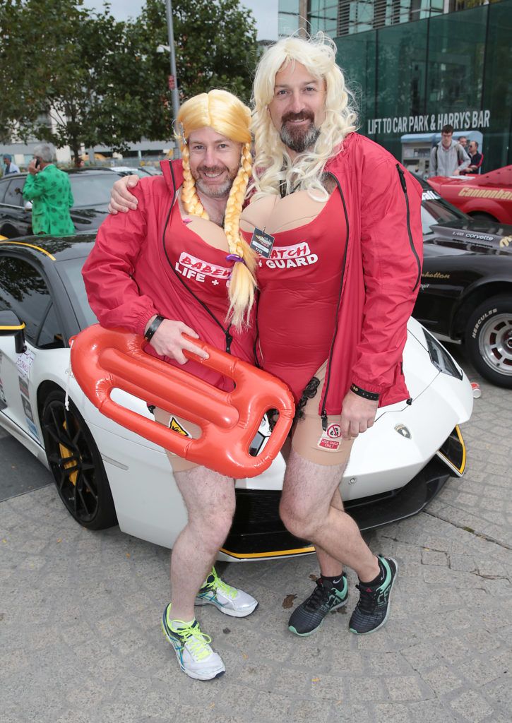 Phillip Tyrrell and Donal Lawless at the start of the Cannonball Supercar 2016 event at Point Village Dublin. Proceeds from this year's Supercar spectacle will go to the Pieta House charity (Photo by Brian McEvoy).