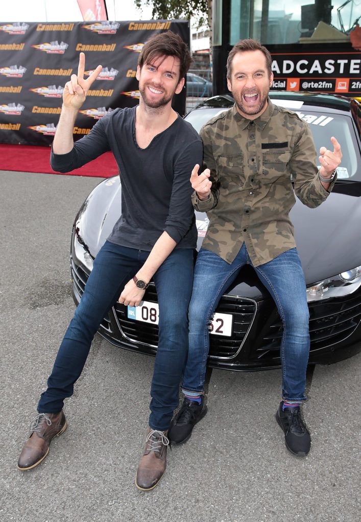 2fms Eoghan McDermott and Keith Walsh at the start of the Cannonball Supercar 2016 event at Point Village Dublin. Proceeds from this year's Supercar spectacle will go to the Pieta House charity (Photo by Brian McEvoy).