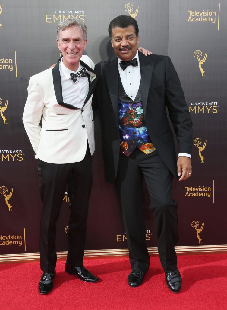 LOS ANGELES, CA - SEPTEMBER 11:  Bill Nye and Neil deGrasse Tyson attend the 2016 Creative Arts Emmy Awards at Microsoft Theater on September 11, 2016 in Los Angeles, California.  (Photo by Frederick M. Brown/Getty Images)