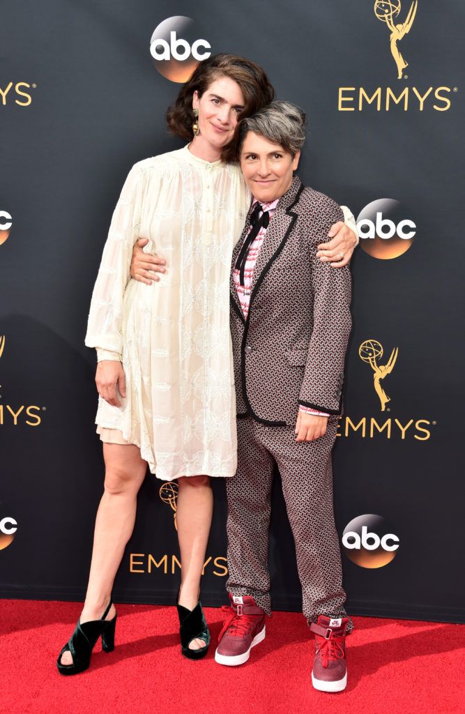 Actress Gaby Hoffmann (L) and writer/director Jill Soloway attend the 68th Annual Primetime Emmy Awards at Microsoft Theater on September 18, 2016 in Los Angeles, California.  (Photo by Alberto E. Rodriguez/Getty Images)