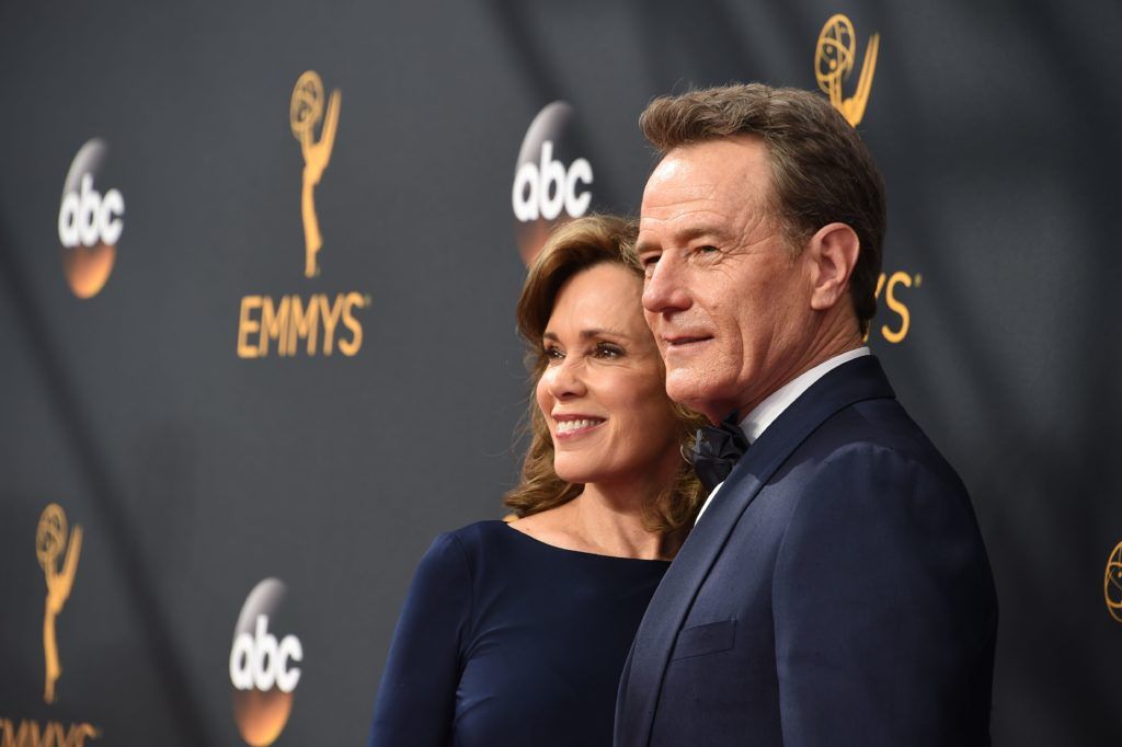 Actor Bryan Cranston and his wife, actress Robin Dearden, arrive for the 68th Emmy Awards on September 18, 2016 at the Microsoft Theatre in Los Angeles.  / AFP / Robyn Beck        (Photo ROBYN BECK/AFP/Getty Images)