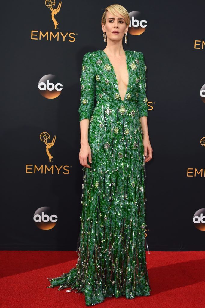 Supporting Actress in a Limited Series or Movie "American Horror Story: Hotel" Sarah Paulson  arrives for the 68th Emmy Awards on September 18, 2016 at the Microsoft Theatre in Los Angeles.  / AFP / Robyn Beck        (Photo ROBYN BECK/AFP/Getty Images)