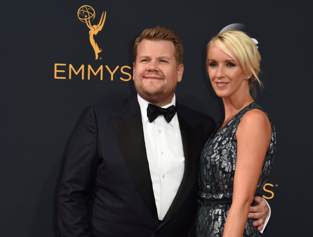 James Corden (L) and  Julia Carey arrive for the 68th Emmy Awards on September 18, 2016 at the Microsoft Theatre in Los Angeles.  / AFP / Robyn Beck        (Photo ROBYN BECK/AFP/Getty Images)