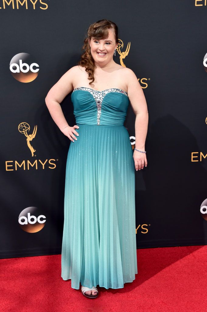 Actress Jamie Brewer attends the 68th Annual Primetime Emmy Awards at Microsoft Theater on September 18, 2016 in Los Angeles, California.  (Photo by Alberto E. Rodriguez/Getty Images)