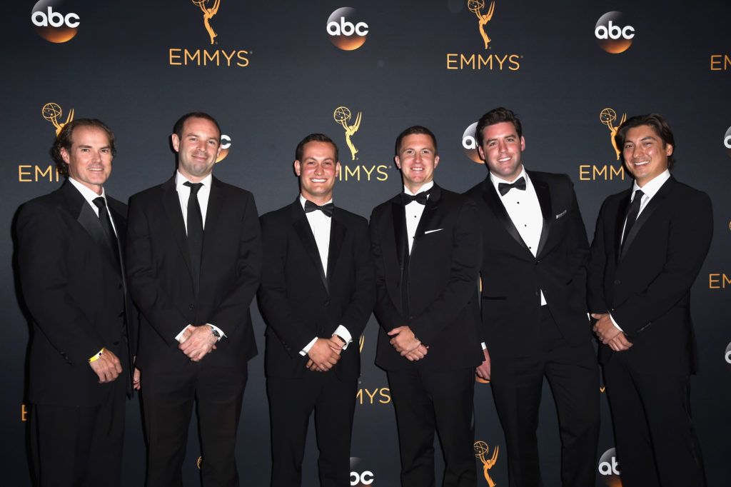 (L-R) Sean Freidin, James Early, Michael Charny, Matt Bonowski, Will Kircher, and Pete Sone attends the 68th Annual Primetime Emmy Awards at Microsoft Theater on September 18, 2016 in Los Angeles, California.  (Photo by Emma McIntyre/Getty Images)