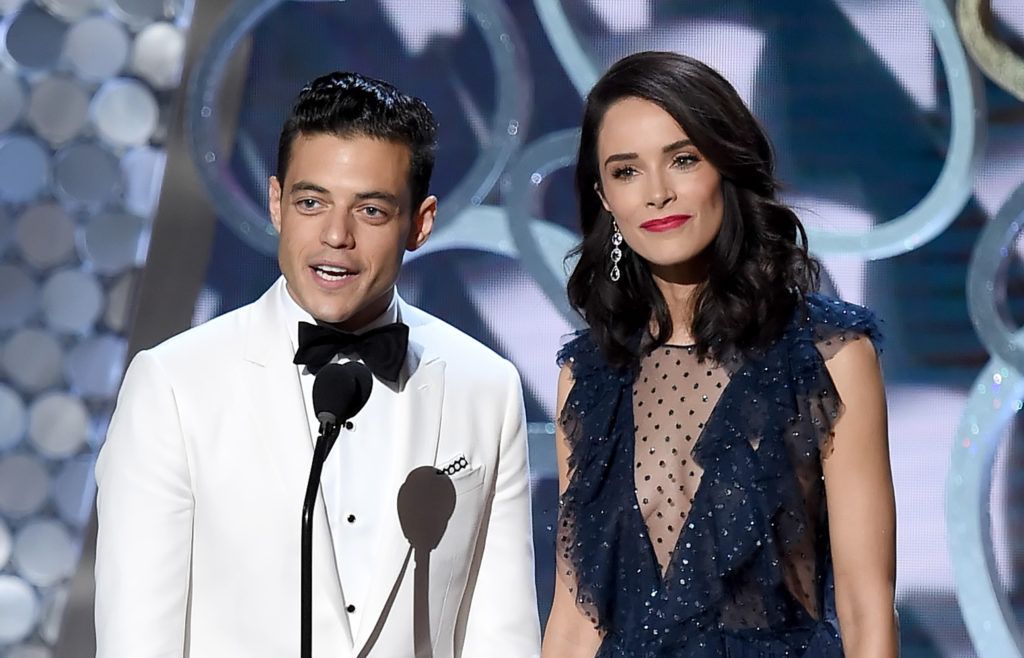 Actors Rami Malek (L) and Abigail Spencer speak onstage during the 68th Annual Primetime Emmy Awards at Microsoft Theater on September 18, 2016 in Los Angeles, California.  (Photo by Kevin Winter/Getty Images)