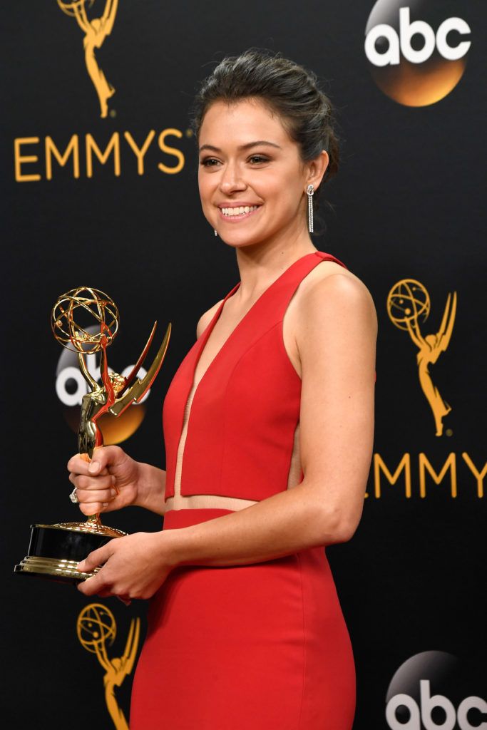 Actress Tatiana Maslany, winner of Best Actress in a Drama Series for "Orphan Black", poses in the press room during the 68th Annual Primetime Emmy Awards at Microsoft Theater on September 18, 2016 in Los Angeles, California.  (Photo by Frazer Harrison/Getty Images)