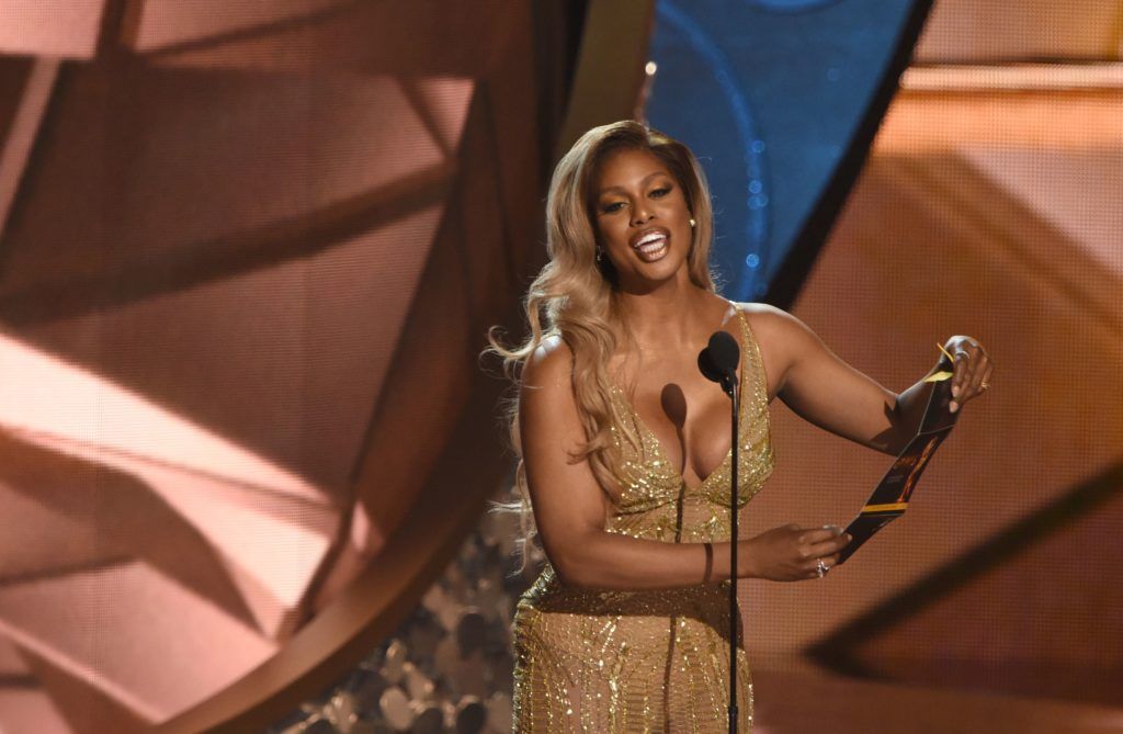 Laverne Cox presents the award for outstanding directing for a variety special takes part during the 68th Emmy Awards show on September 18, 2016 at the Microsoft Theatre in downtown Los Angeles.  / AFP / Valerie MACON        (Photo VALERIE MACON/AFP/Getty Images)