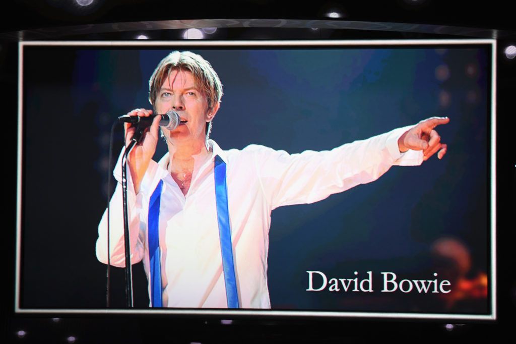 Video tribute to the late musician David Bowie onstage during the 68th Annual Primetime Emmy Awards at Microsoft Theater on September 18, 2016 in Los Angeles, California.  (Photo by Kevin Winter/Getty Images)