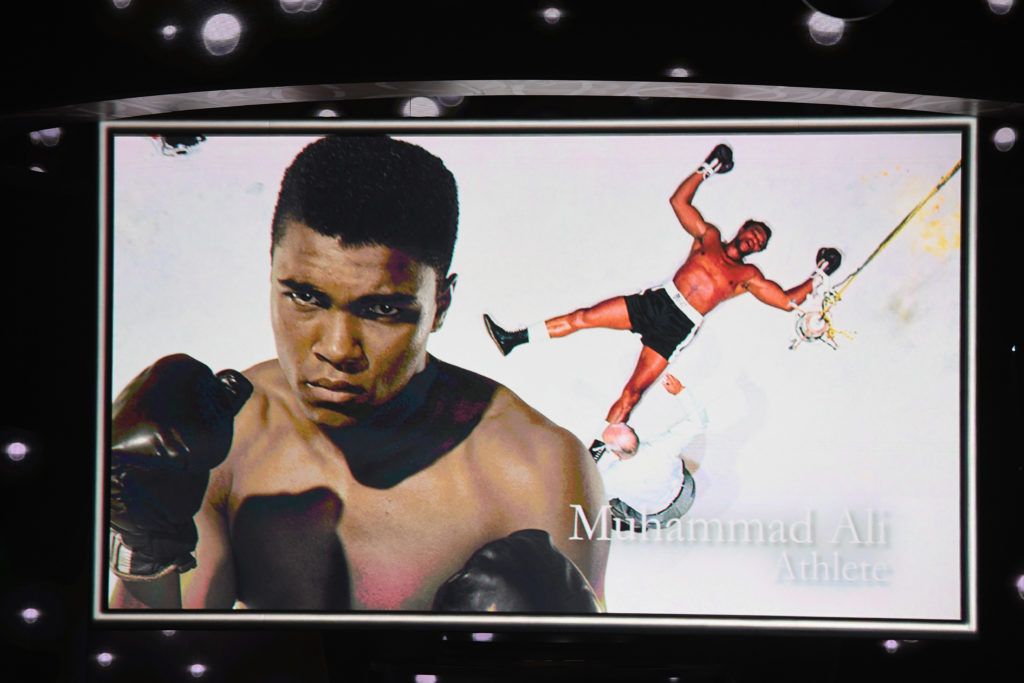 Video tribute to the late boxer Muhammad Ali onstage during the 68th Annual Primetime Emmy Awards at Microsoft Theater on September 18, 2016 in Los Angeles, California.  (Photo by Kevin Winter/Getty Images)