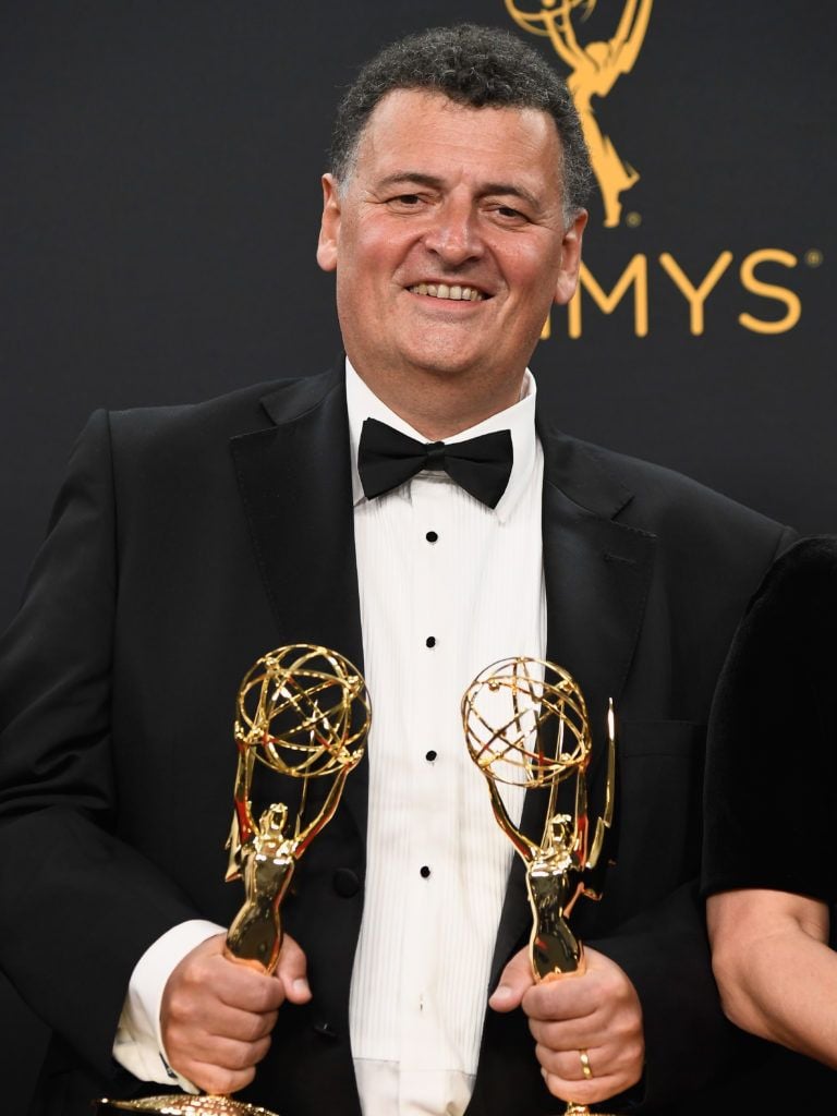 (L-R) Producer Steven Moffat, winner of Outstanding Television Movie for 'Sherlock: The Abominable Bride', poses in the press room during the 68th Annual Primetime Emmy Awards at Microsoft Theater on September 18, 2016 in Los Angeles, California.  (Photo by Frazer Harrison/Getty Images)