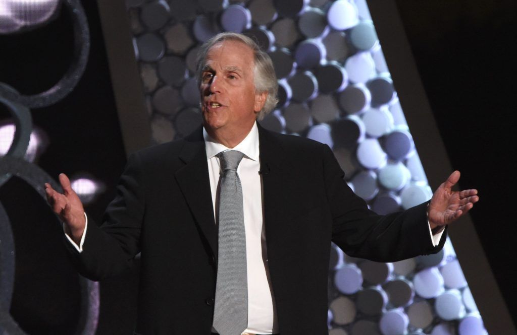 Actor Henry Winkler speaks onstage during the 68th Emmy Awards show on September 18, 2016 at the Microsoft Theatre in downtown Los Angeles.  / AFP / Valerie MACON        (Photo VALERIE MACON/AFP/Getty Images)