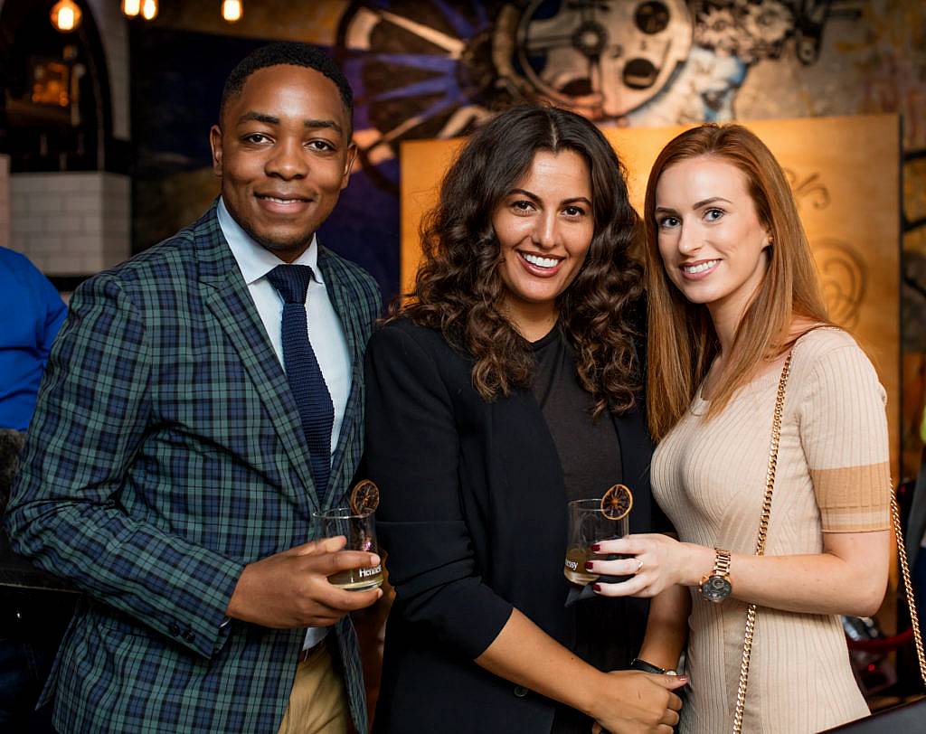 Lawson Mpame, Teodora Coptil and Jade Coyle pictured at the launch of Hennessy by Scott Campbell in Camden Exchange. Photo: Anthony Woods