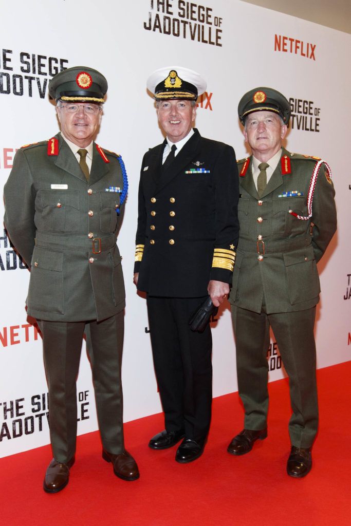 Pictured at The Siege of Jadotville Special Screening, Savoy Cinema, Dublin,19th September 2016. Pictured is Major General Kevin Cotter, Vice Admiral Mark Mellett, Major General Kieran Brennan. Picture Andres Poveda / Netflix