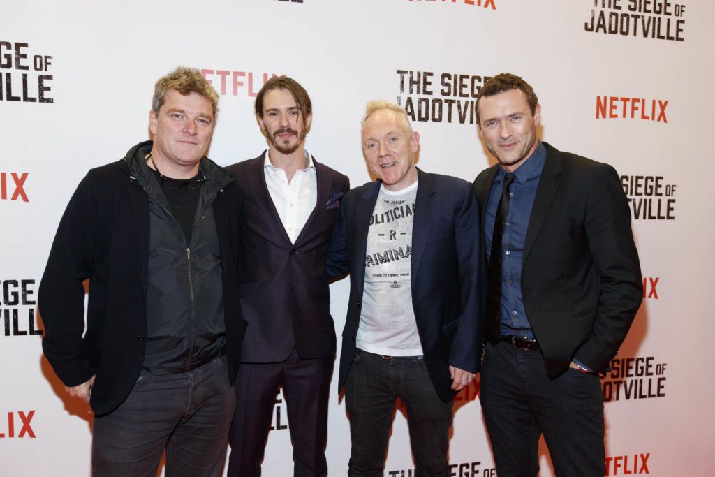 Pictured at The Siege of Jadotville Special Screening, Savoy Cinema, Dublin,19th September 2016 is Producer Alan Moloney, Sam Keeley who plays Bill 'Sniper' Ready, Director Richie Smyth and Jason O'Meara who plays Sgt Jack Prendergast. Picture Andres Poveda / Netflix